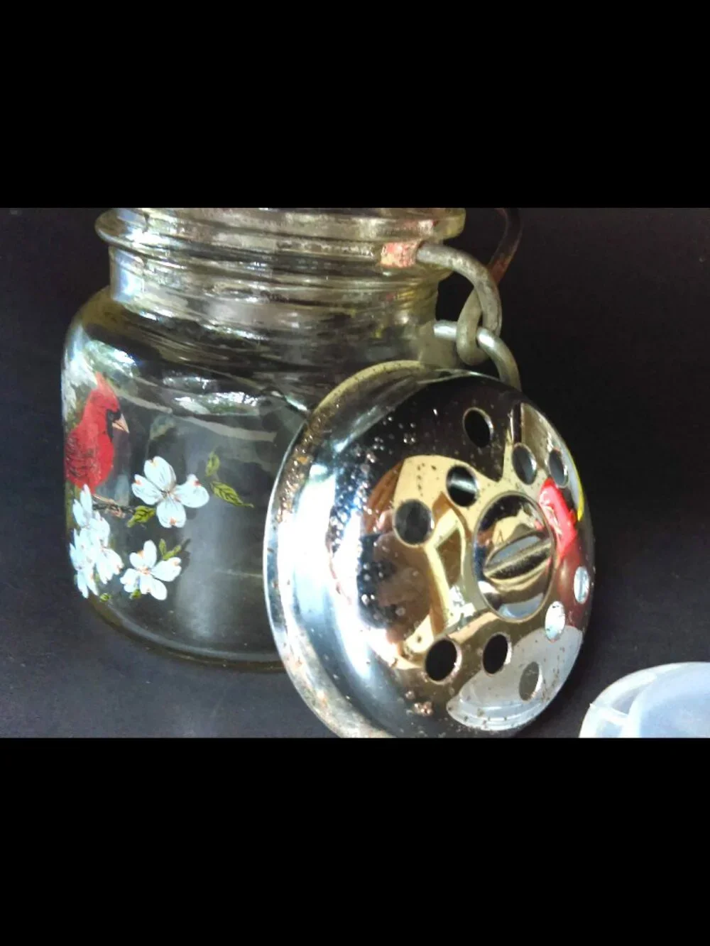 Mini Wire Bale-Top Jar Shaker Metal Top with Painted Cardinal West Virginia